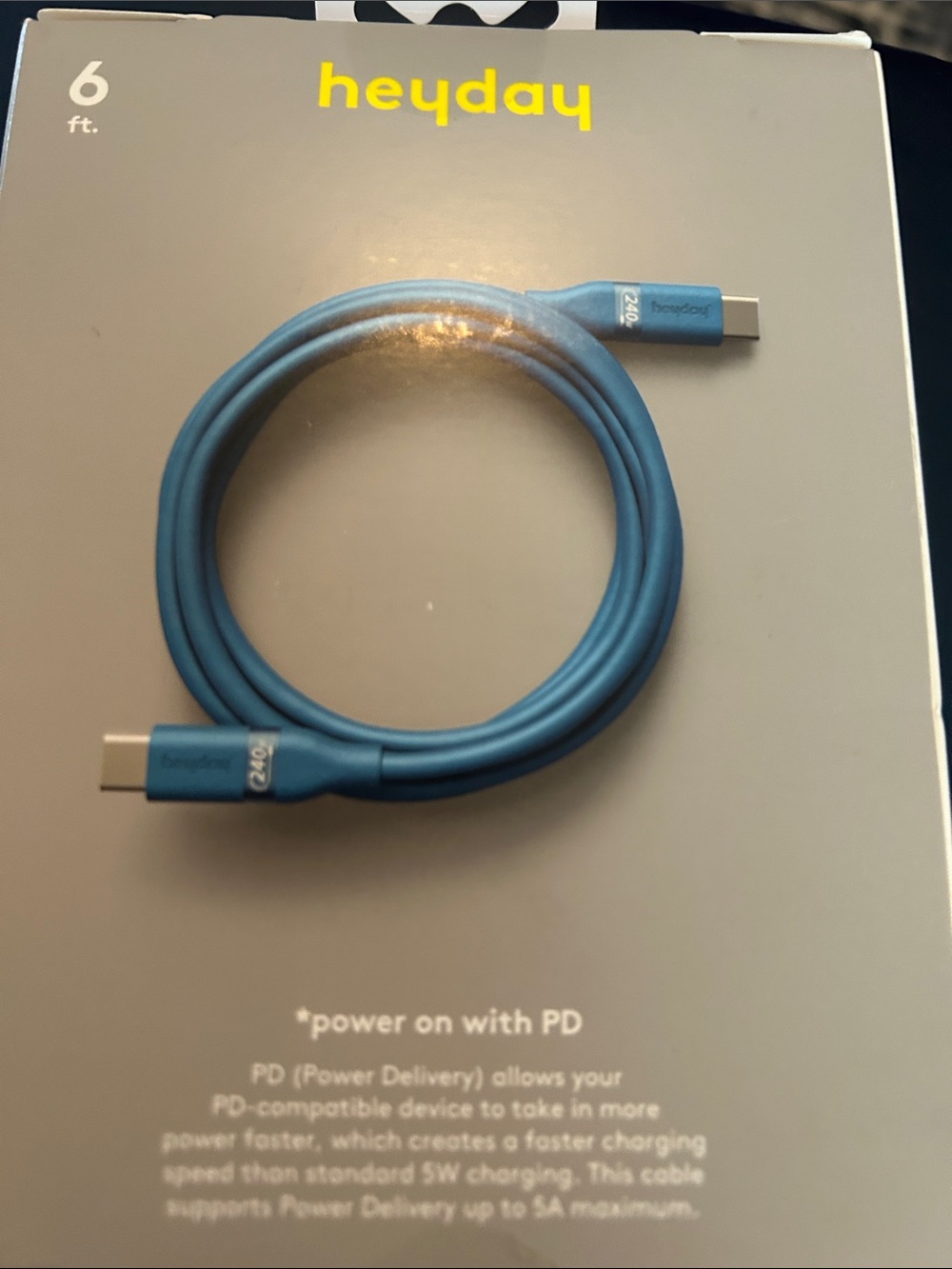 heyday Blue USB-C to USB-C PD Charging Cable - 6 ft